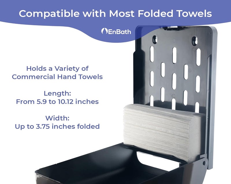 EnBath Commercial Paper Towel Dispenser Wall Mount, Holds 500 Multifold, Trifold, Z Fold, C Fold Hand Towels for Bathroom/Restroom, Office, Shop, or Home (Black) - Image 3